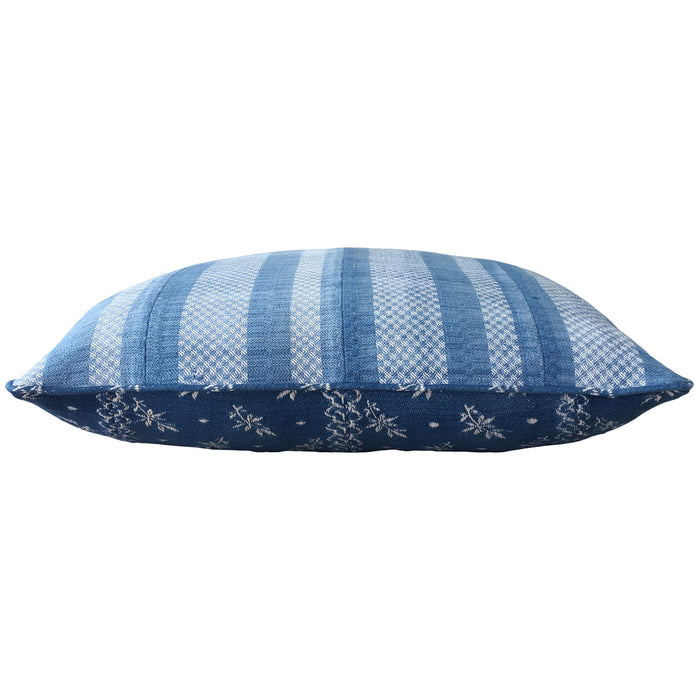 1900s Antique Blue Checked & Striped Ticking Pillows (#PC12)