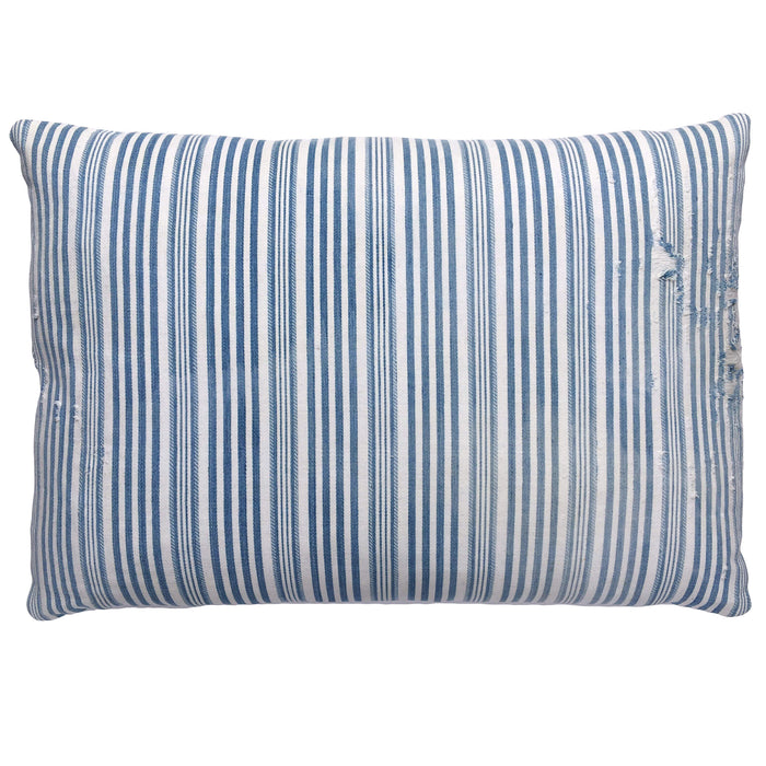 1900s Antique Blue Checked & Striped Ticking Pillows (#PC12)