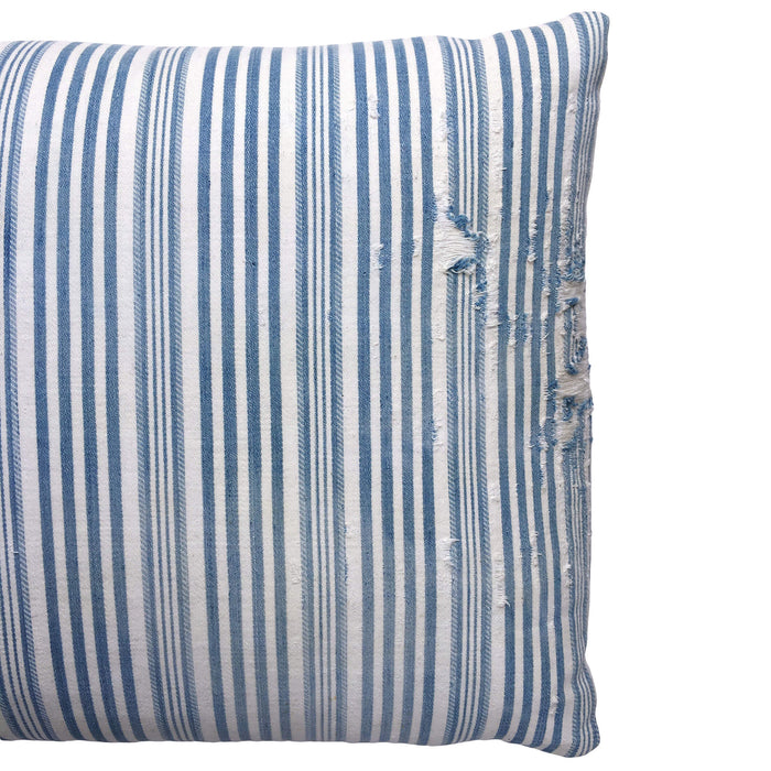 1900s Antique Blue Checked & Striped Ticking Pillows (#PC12)