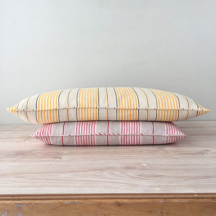 1900s Antique Pink & Yellow Ticking Pillows (#PC2) - Ticking Depot