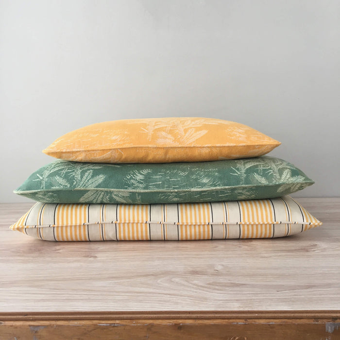 1900s Antique Yellow & Green Ticking Pillows (#PC3) - Ticking Depot