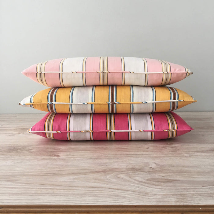 1900s Antique Pink & Yellow Ticking Pillows (#PC8)